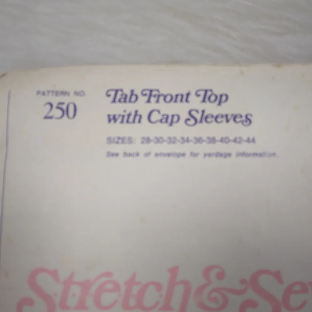STRETCH & SEW 250 Bust 28-44 Tab Front Top With Cap Sleeves